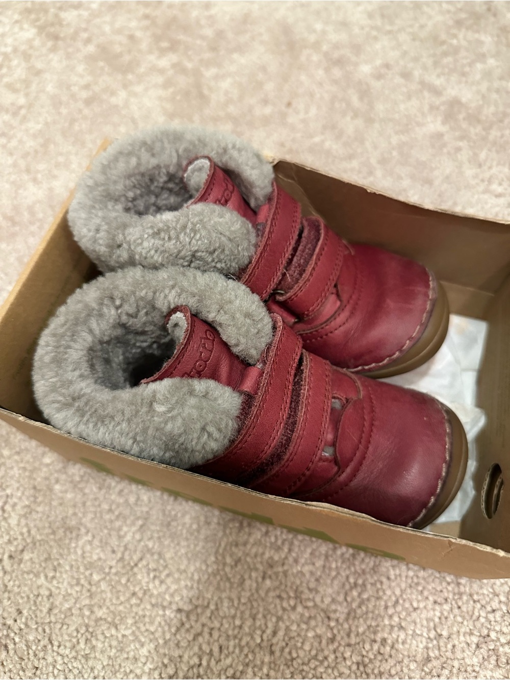 Froddo Kids Burgundy Leather Winter Boots with Fur Lining Size 23 or US 7